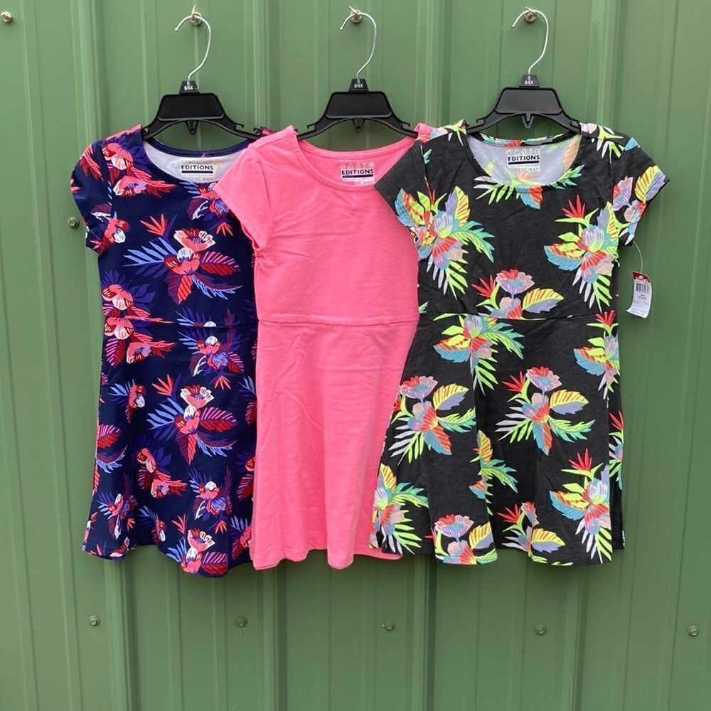 LITTLE GIRLS COTTON Tropical Print & Pink Pullover Dress 3-Piece Bundle Size S